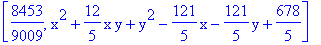 [8453/9009, x^2+12/5*x*y+y^2-121/5*x-121/5*y+678/5]